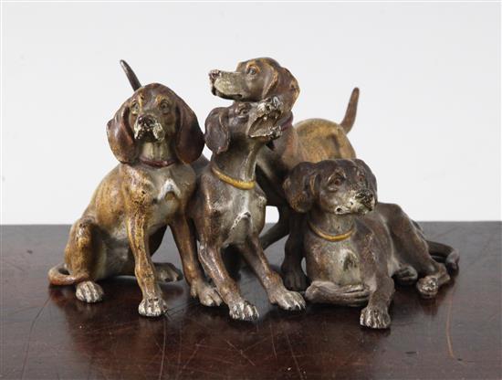 A late 19th century Austrian cold painted bronze group of four hounds, W.5in. H.3in.